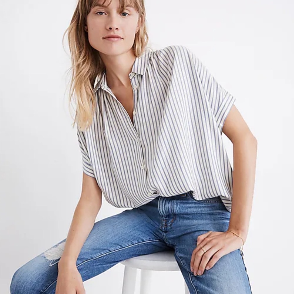 Madewell central drapery button-down in blue/white stripe